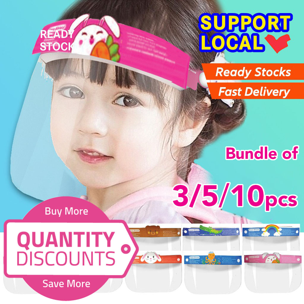 3/5/10pcs Bundle face shield for kids [Free Gift] | Washable resuable | Full face protection for children | Singapore ready stock