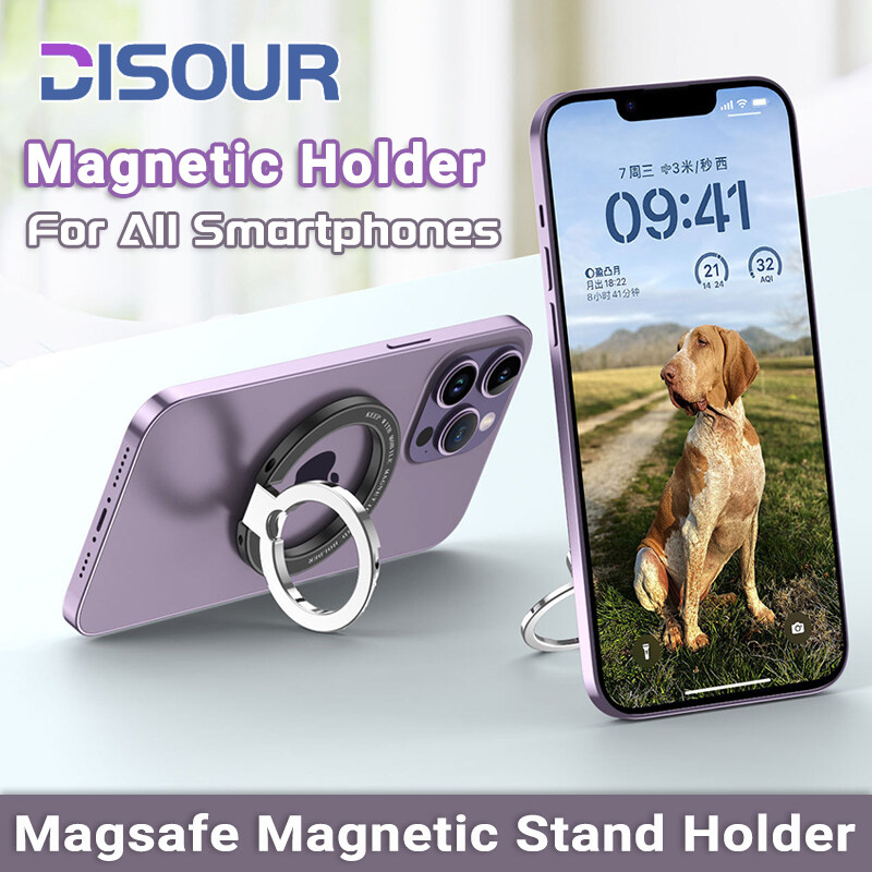 DISOUR Original For Magsafe Magnetic Stand Mini Alloy Portable Foldable Desktop Holder Magnet Finger Ring Bracket For iPhone 12 13 14 Pro Max Series Case For All Smartphones For Car