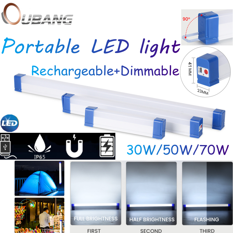 Portable COB LED tube USB rechargeable emergency light 30/50/70W camping light bulb spotlight household kitchen cabinet wall light outdoor lighting