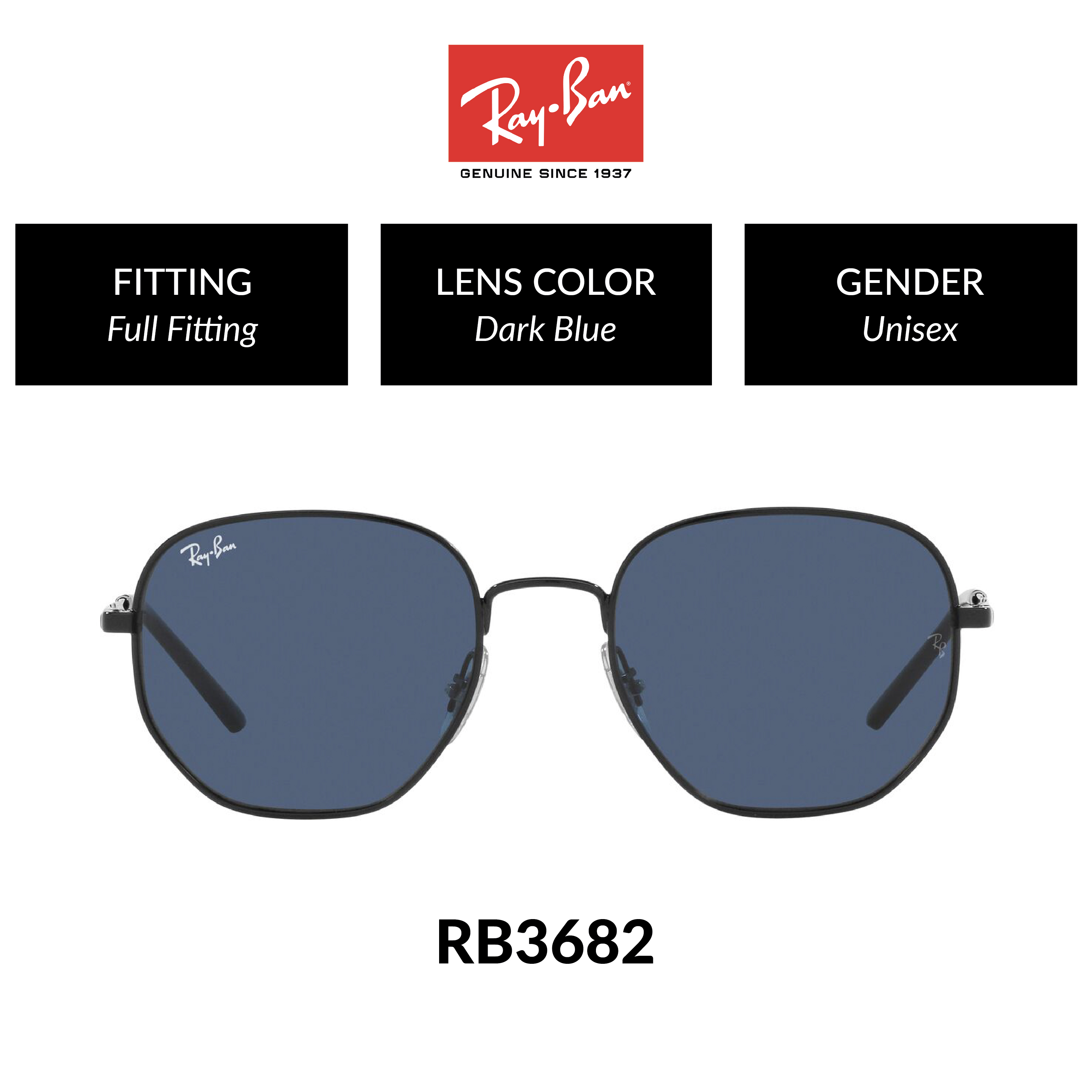 Ray-Ban  RB3682 002/80  Unisex Global Fitting  Anti-UV Sunglasses  Size 51mm