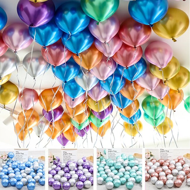 30pcs 5inch Gold Silver Purple Green Blue Metal Balloon Wedding Balloons Happy Birthday Latex Metal Chrome Ballon Decor