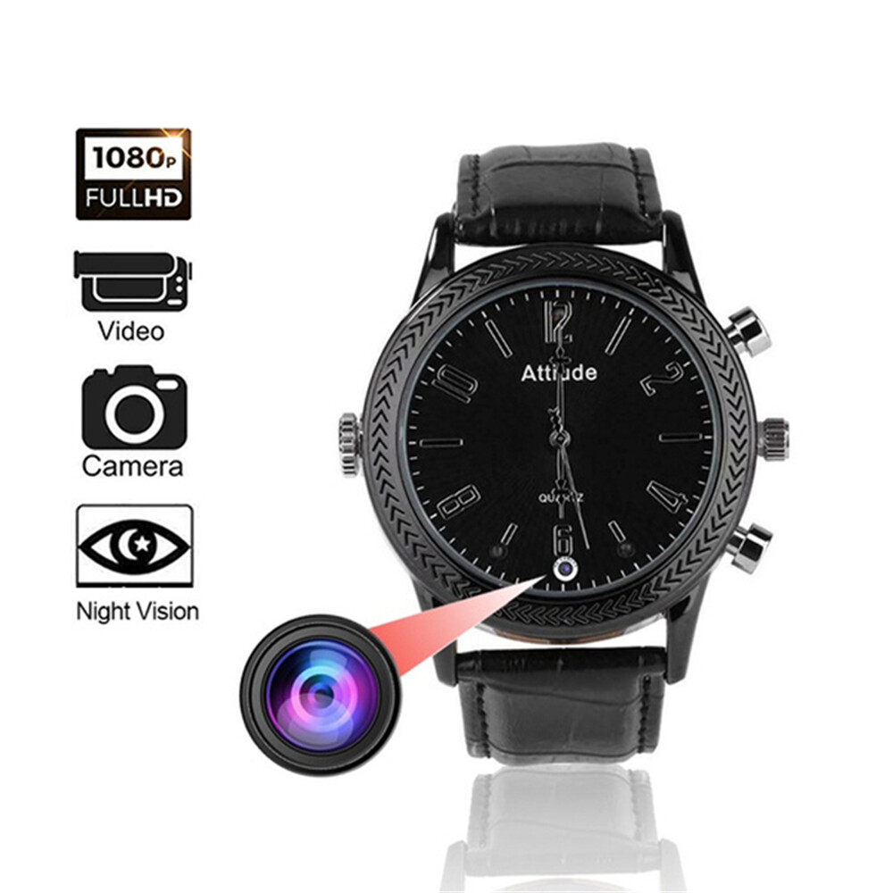 [Built-in 16/32/64G Storage]2-in-1 Full HD 1080P Video Recorder Mini Camera Watch with Cameras IR Night Vision Motion Detection Wireless Micro Camcorder Action Cam