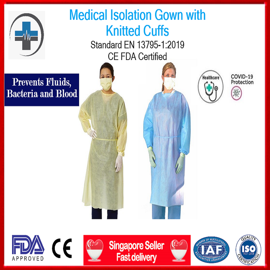 (SG Ready Stocks) Isolation Gown, PPE Gown, Surgical Gown, Medical Gown with knitted cuffs, 10pcs pack/ 1pc pack, SG Seller Fast Shipping