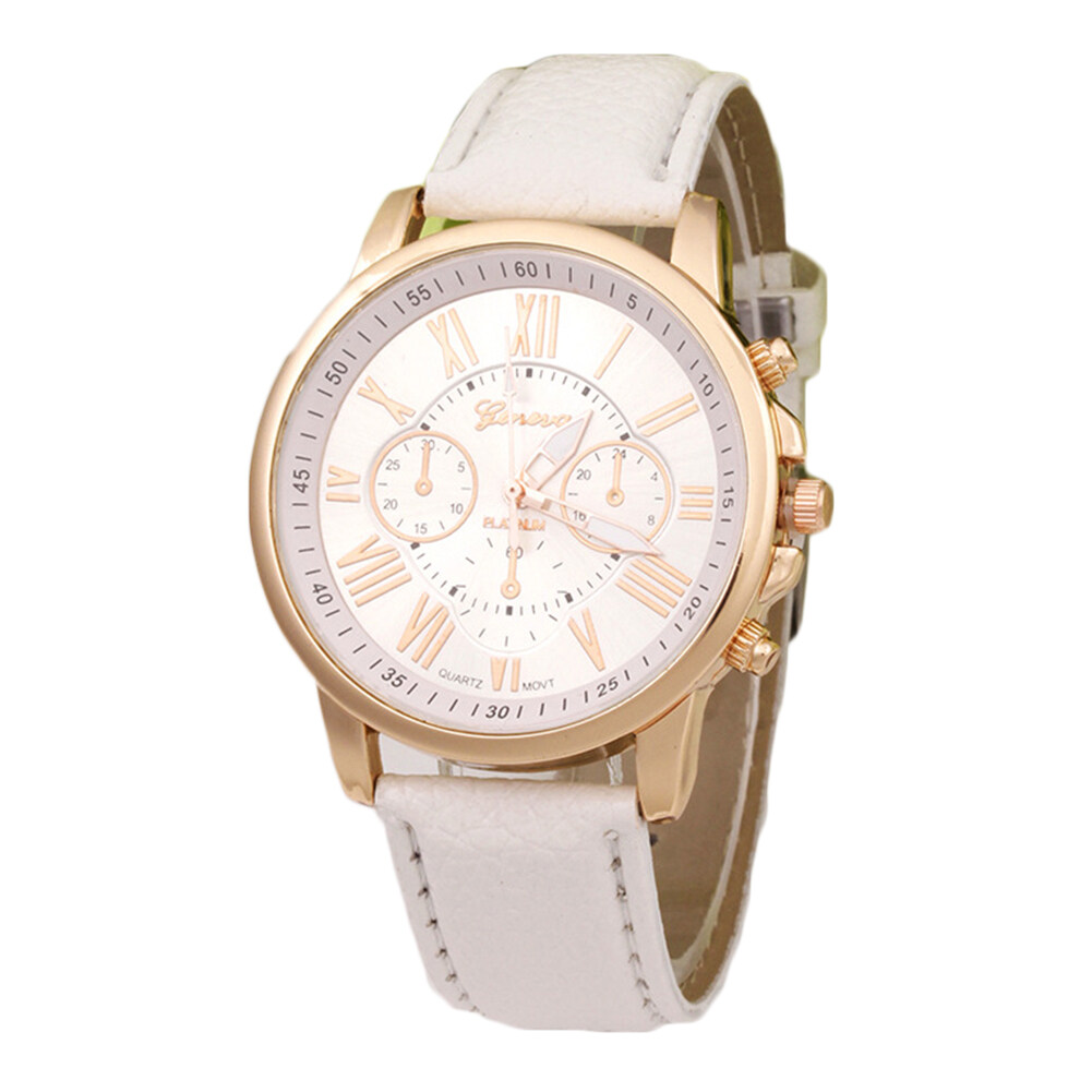 Fashion Women Faux Leather Roman Numerals Decorative Dials Quartz Wrist Watch