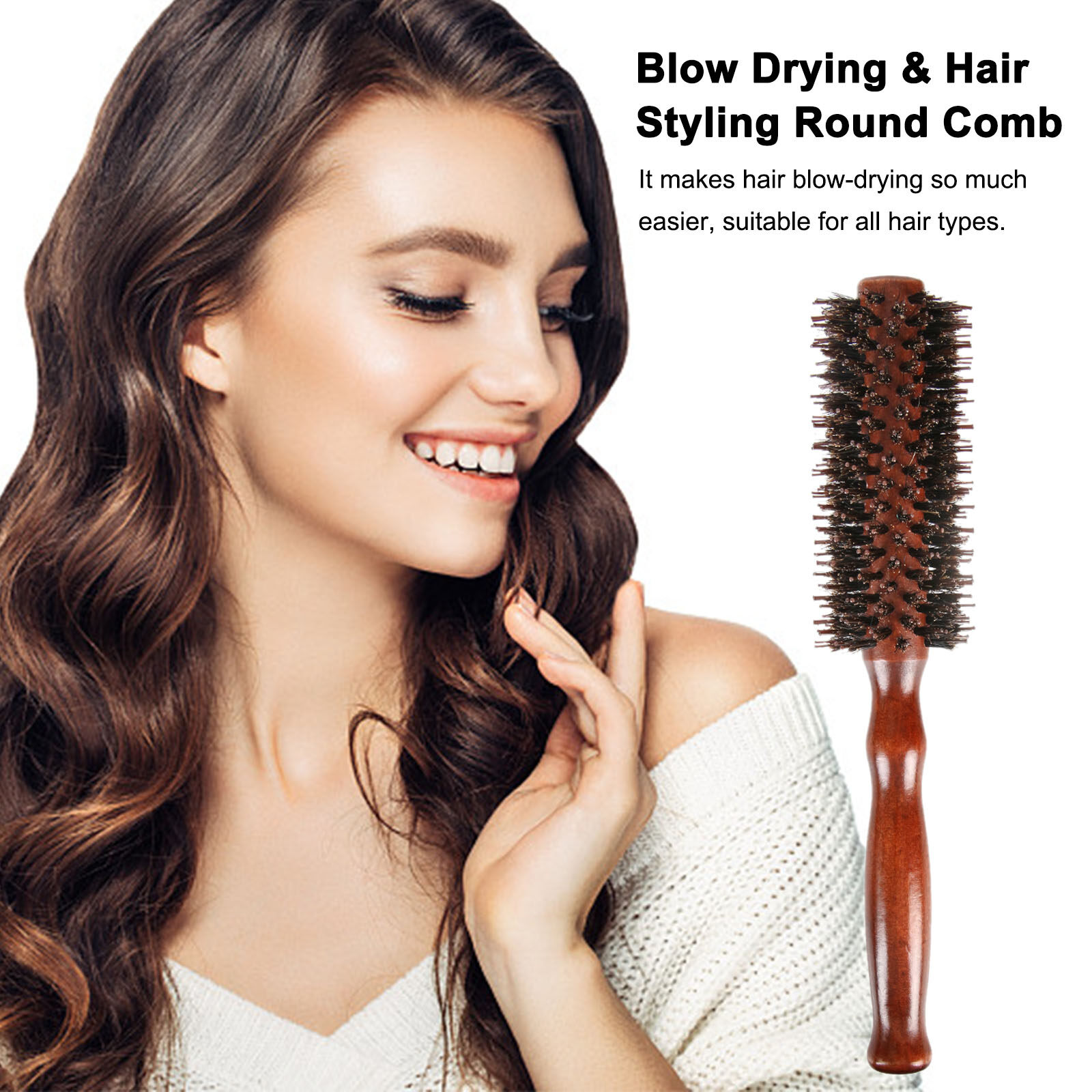 Round Brush for Blow Drying Curling Hair Styling Brush Anti-Static Roller Hairbrush Hair Comb for Salon Home Use #12 Brown