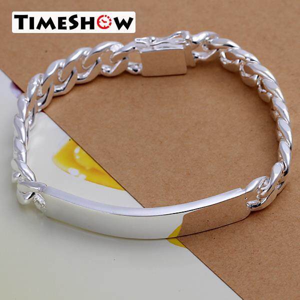 TimeShow New Fashion Jewelry 925 Sterling Silver 10MM Flat Side Chain Bracelet For Unisex Man Women Gift