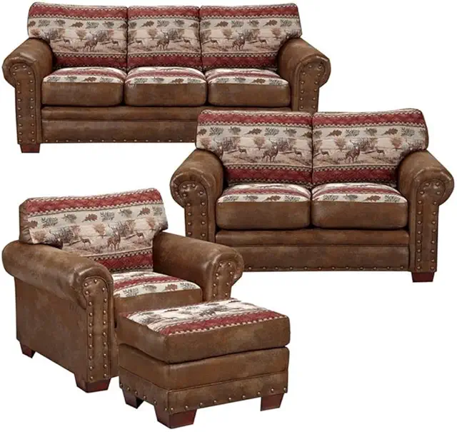 American Furniture Classics Deer Valley 4-Piece Microfiber Sofa Set in Brown