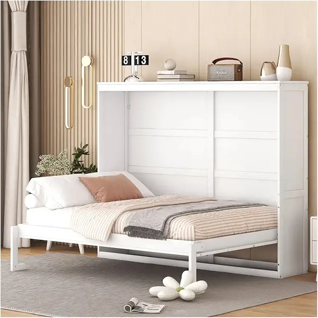 Full Size Bed Wall Folding Hidden Simple Design Bed can be Folded Away into a Cabinet,No Box Spring Needed,Modern Style