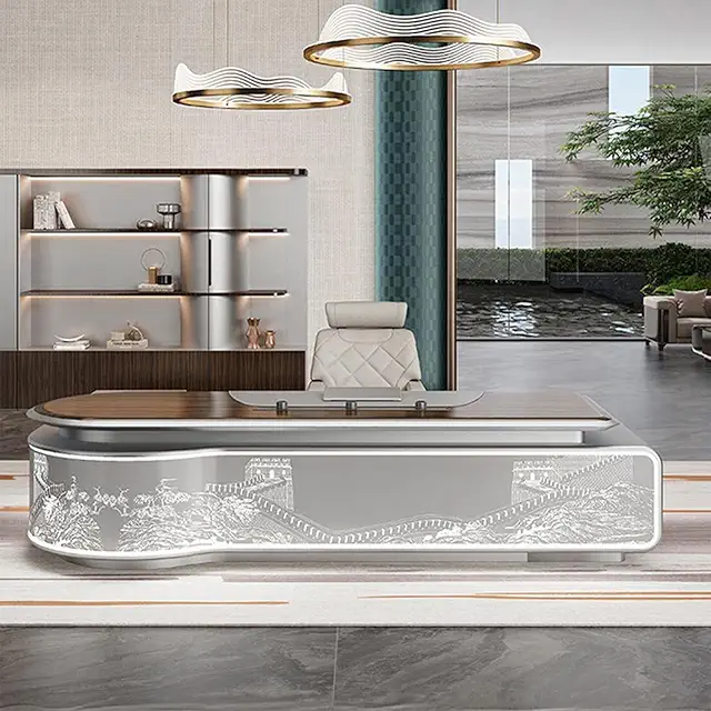 Luxury Creativity Office Desk, L Shaped Executive Desk with File Drawers